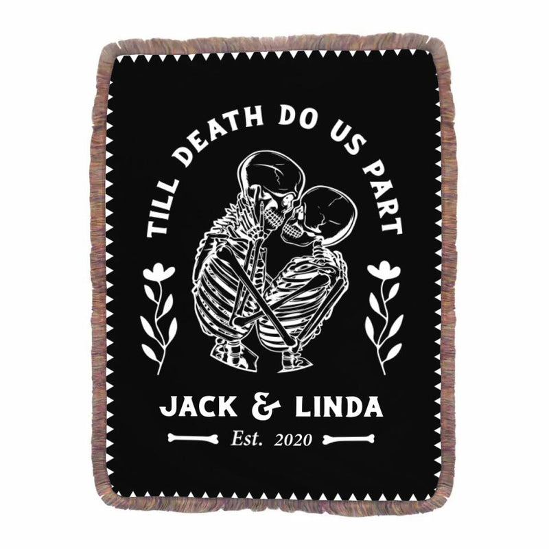 Personalized Halloween Fringe Blanket - Gift Idea For Couple - Till Death Do Us Part