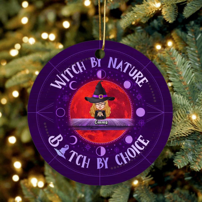 Custom Personalized Cat Witch Circle Ornament - Gift Idea For Halloween/Home Decor - Witch With Up To 3 Cats - Witch By Nature Bitch By Choice