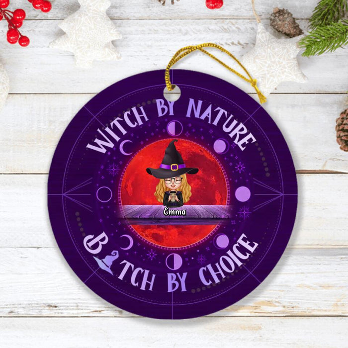 Custom Personalized Cat Witch Circle Ornament - Gift Idea For Halloween/Home Decor - Witch With Up To 3 Cats - Witch By Nature Bitch By Choice