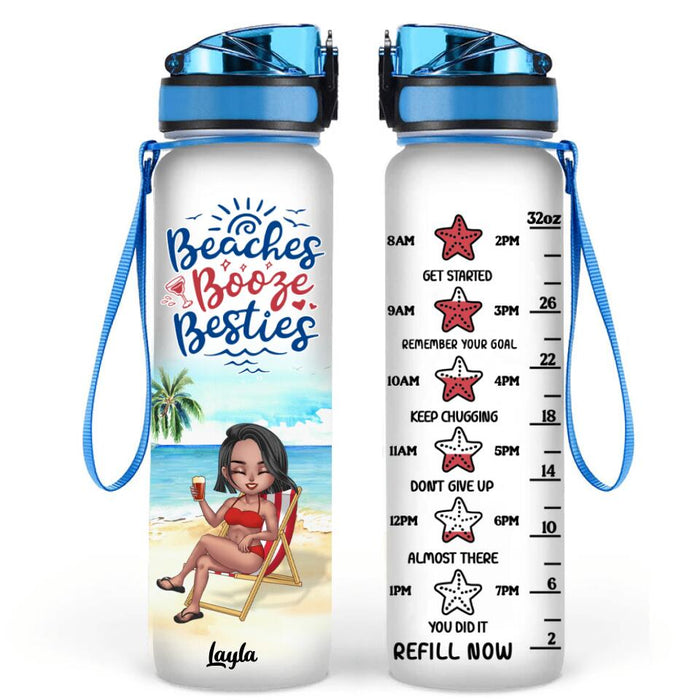 Custom Personalized Beach Camping Water Tracker Bottle - Gift Idea For Best Friends/ Beach Lovers with up to 5 Women - Beach Booze Besties