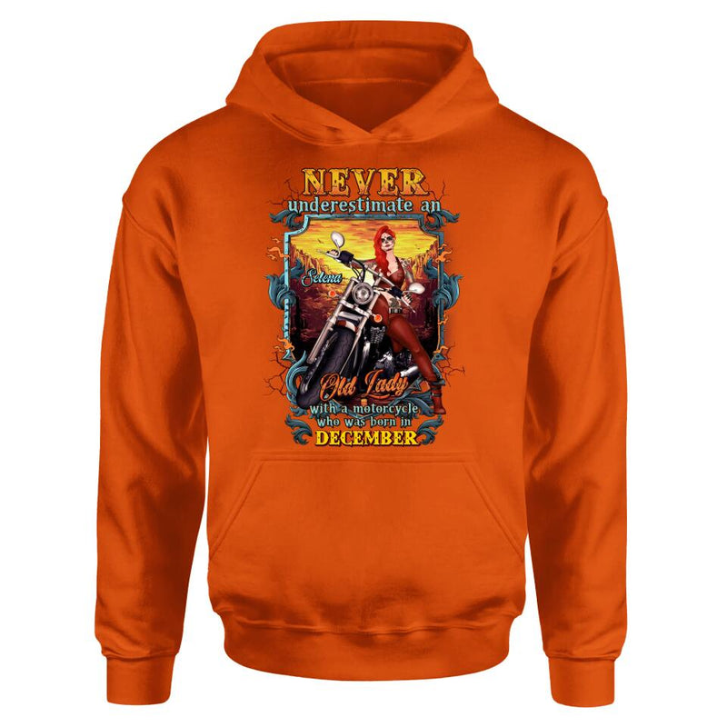 Personalized Biker Witch Shirt/Hoodie - Gift Idea For Biker Witch - Never Underestimate An Old Lady With A Motorcycle Who Was Born In December