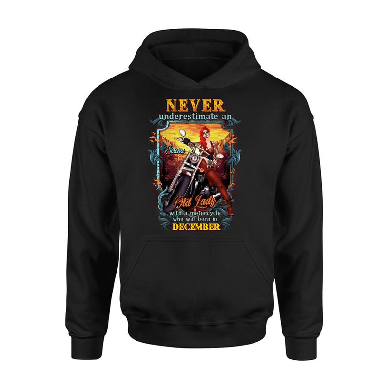 Personalized Biker Witch Shirt/Hoodie - Gift Idea For Biker Witch - Never Underestimate An Old Lady With A Motorcycle Who Was Born In December