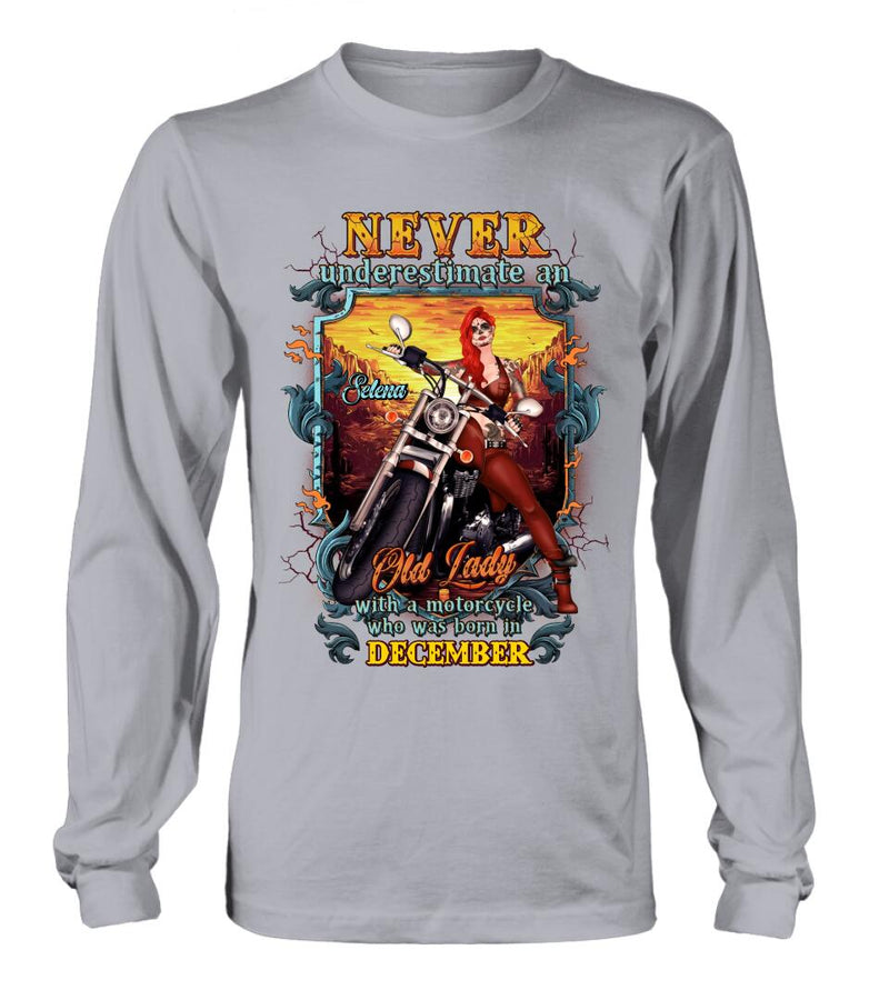 Personalized Biker Witch Shirt/Hoodie - Gift Idea For Biker Witch - Never Underestimate An Old Lady With A Motorcycle Who Was Born In December