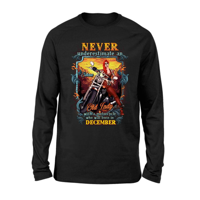 Custom Personalized Biker Witch Shirt/Hoodie - Gift Idea For Biker Witch - Never Underestimate An Old Lady With A Motorcycle Who Was Born In December