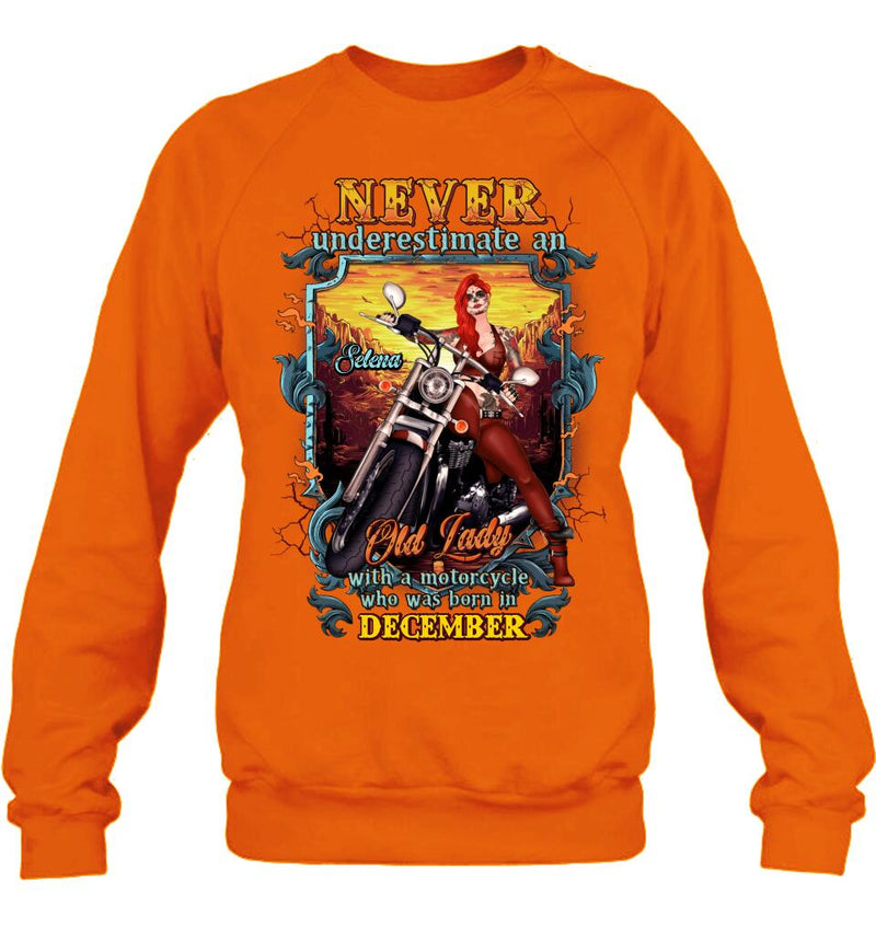 Personalized Biker Witch Shirt/Hoodie - Gift Idea For Biker Witch - Never Underestimate An Old Lady With A Motorcycle Who Was Born In December