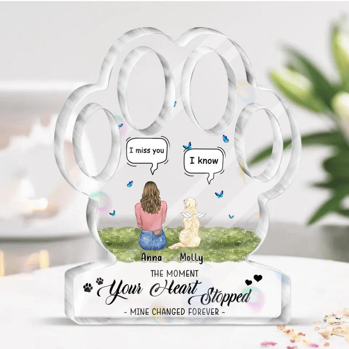 Personalized Pet Mom/Dad Paw Acrylic Plaque - Gift Idea For Pet Lover with up to 4 Cats/Dogs/Rabbits - The Moment Your Heart Stopped. Mine Changed Forever