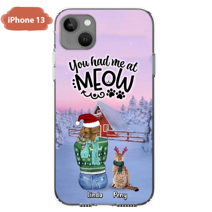 Custom Personalized Christmas Cat Mom Phone Case - Upto 5 Cats - Christmas Gift Idea For Cat Lover - You Had Me At Meow - Case For iPhone And Samsung