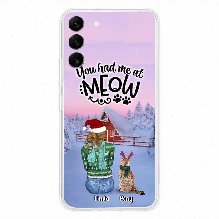 Custom Personalized Christmas Cat Mom Phone Case - Upto 5 Cats - Christmas Gift Idea For Cat Lover - You Had Me At Meow - Case For iPhone And Samsung