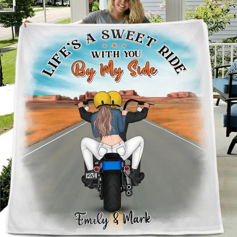 Personalized Motorcycle Couple Fleece Blanket/Quilt - Gift Idea For Biker Couple - Life's A Sweet Ride With You By My Side