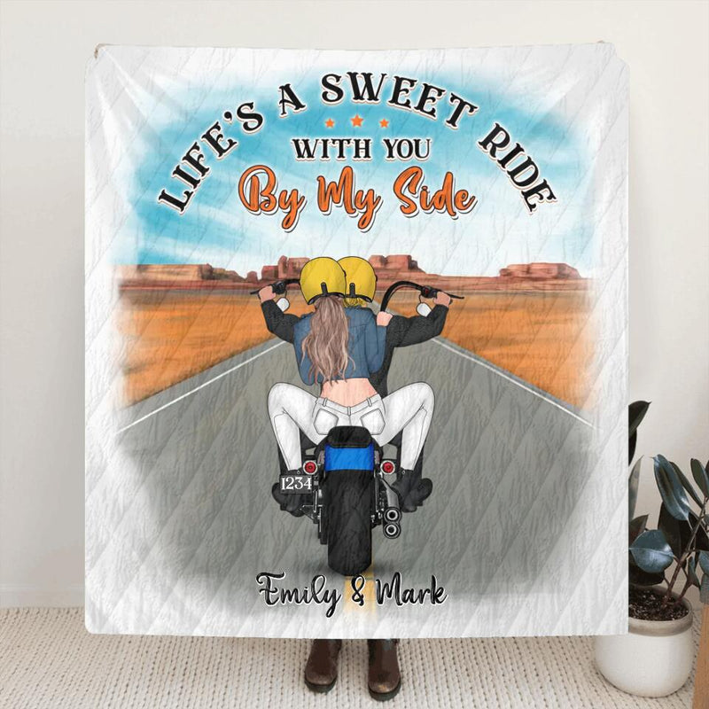 Personalized Motorcycle Couple Fleece Blanket/Quilt - Gift Idea For Biker Couple - Life's A Sweet Ride With You By My Side