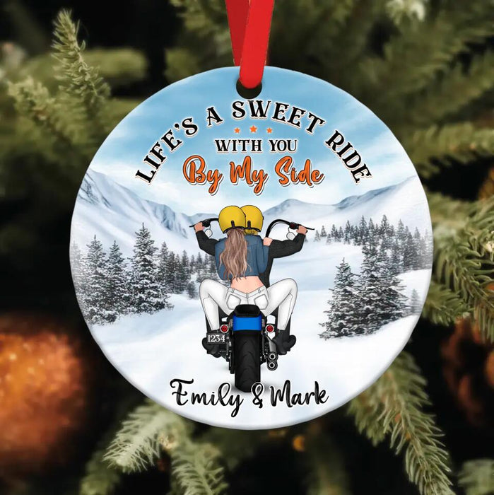 Custom Personalized Motorcycle Couple Circle Ornament - Gift Idea For Couple/ Bikers - Life's A Sweet Ride With You By My Side