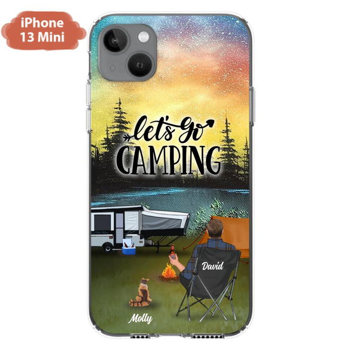 Custom Personalized Night Camping Phone Case - Solo/ Couple With Upto 6 Pets - Gift For Camping Lover - Let's Go Camping - Case For iPhone And Samsung
