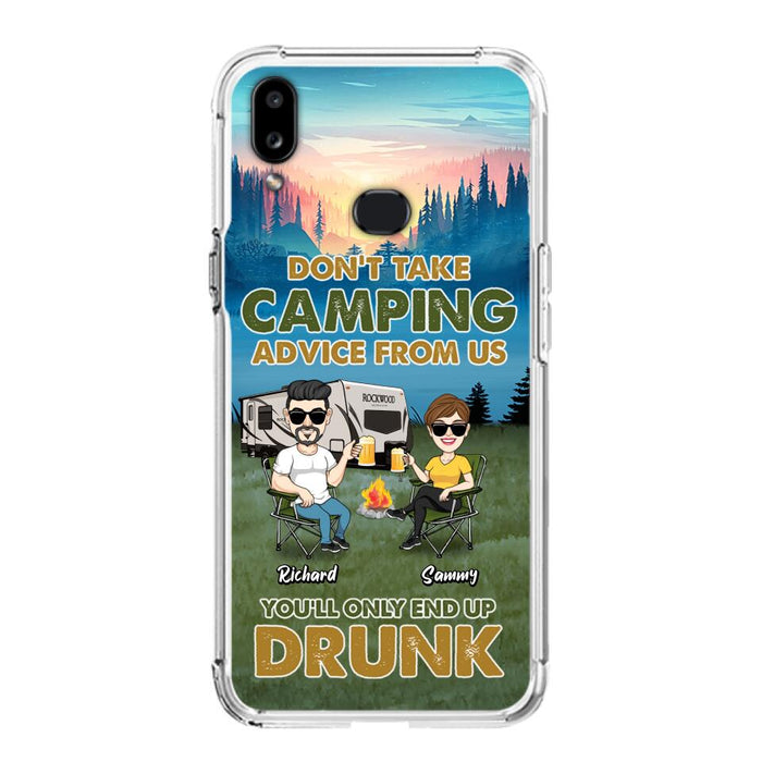 Custom Personalized Camping Friends Phone Case - Upto 7 Friends - Gift Idea For Friends/Camping Lovers - Don't Take Camping Advice From Us You'll Only End Up Drunk - Case for iPhone/Samsung