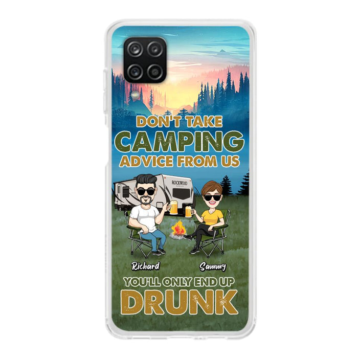 Custom Personalized Camping Friends Phone Case - Upto 7 Friends - Gift Idea For Friends/Camping Lovers - Don't Take Camping Advice From Us You'll Only End Up Drunk - Case for iPhone/Samsung