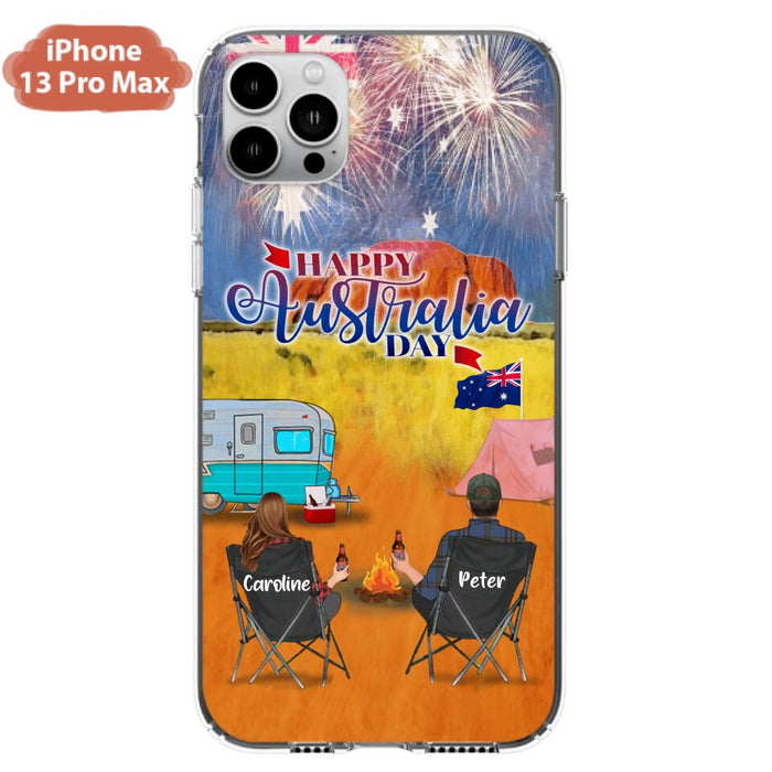 Custom Personalized Camping Happy Australia Day Phone Case - Couple/ Parents With Upto 2 Kids And 2 Pets - Gift Idea For Camping Lover - Case For iPhone And Samsung