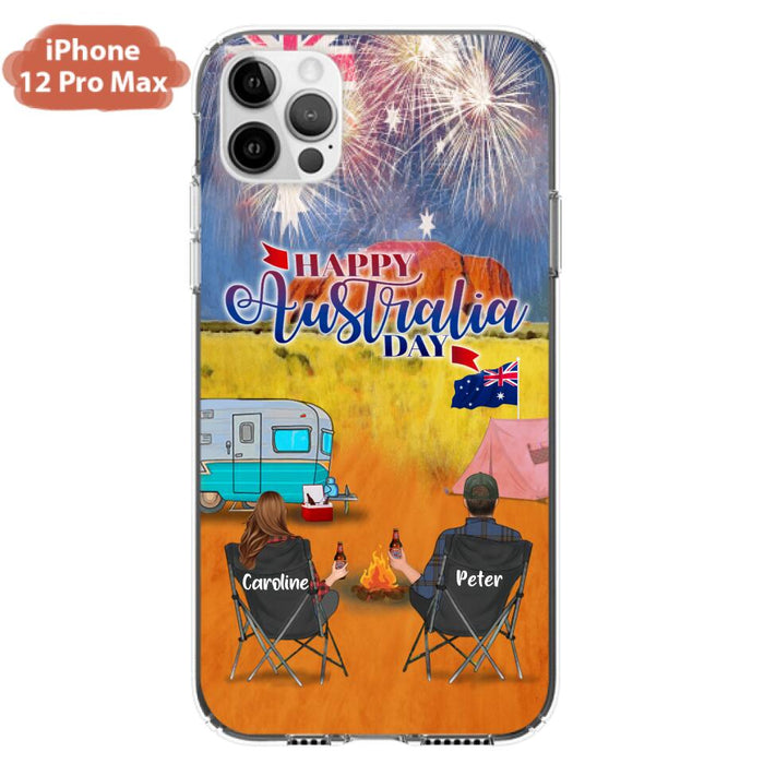 Custom Personalized Camping Happy Australia Day Phone Case - Couple/ Parents With Upto 2 Kids And 2 Pets - Gift Idea For Camping Lover - Case For iPhone And Samsung