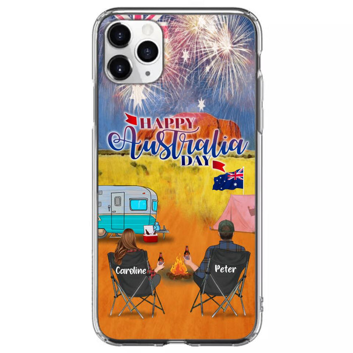 Custom Personalized Camping Happy Australia Day Phone Case - Couple/ Parents With Upto 2 Kids And 2 Pets - Gift Idea For Camping Lover - Case For iPhone And Samsung