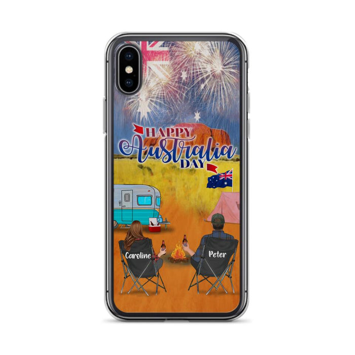 Custom Personalized Camping Happy Australia Day Phone Case - Couple/ Parents With Upto 2 Kids And 2 Pets - Gift Idea For Camping Lover - Case For iPhone And Samsung