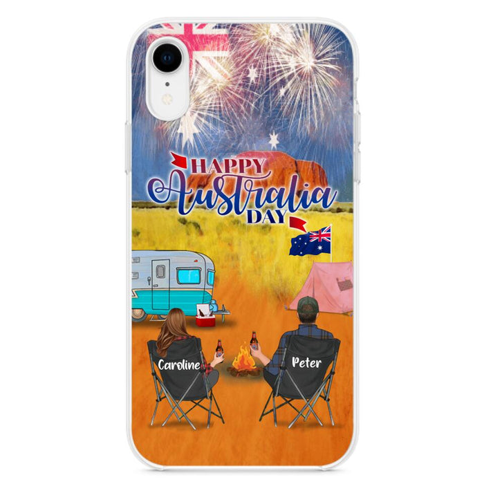 Custom Personalized Camping Happy Australia Day Phone Case - Couple/ Parents With Upto 2 Kids And 2 Pets - Gift Idea For Camping Lover - Case For iPhone And Samsung