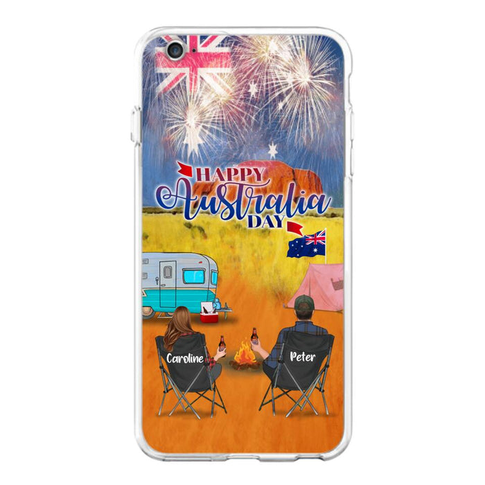 Custom Personalized Camping Happy Australia Day Phone Case - Couple/ Parents With Upto 2 Kids And 2 Pets - Gift Idea For Camping Lover - Case For iPhone And Samsung