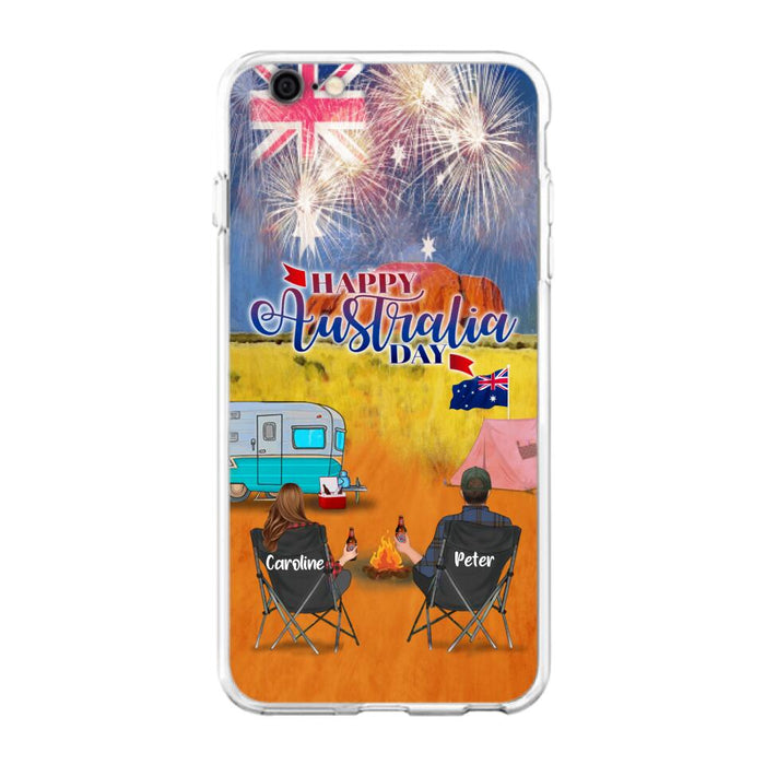 Custom Personalized Camping Happy Australia Day Phone Case - Couple/ Parents With Upto 2 Kids And 2 Pets - Gift Idea For Camping Lover - Case For iPhone And Samsung