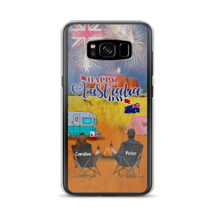 Custom Personalized Camping Happy Australia Day Phone Case - Couple/ Parents With Upto 2 Kids And 2 Pets - Gift Idea For Camping Lover - Case For iPhone And Samsung