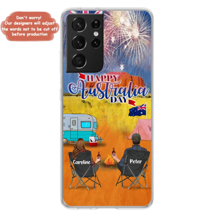 Custom Personalized Camping Happy Australia Day Phone Case - Couple/ Parents With Upto 2 Kids And 2 Pets - Gift Idea For Camping Lover - Case For iPhone And Samsung