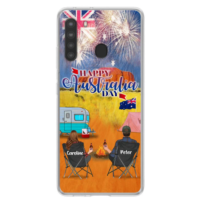 Custom Personalized Camping Happy Australia Day Phone Case - Couple/ Parents With Upto 2 Kids And 2 Pets - Gift Idea For Camping Lover - Case For iPhone And Samsung