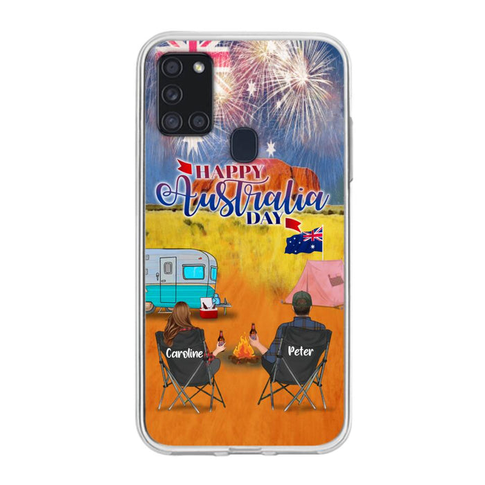 Custom Personalized Camping Happy Australia Day Phone Case - Couple/ Parents With Upto 2 Kids And 2 Pets - Gift Idea For Camping Lover - Case For iPhone And Samsung