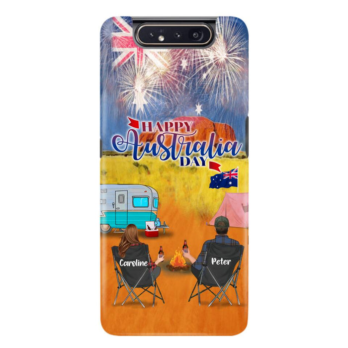 Custom Personalized Camping Happy Australia Day Phone Case - Couple/ Parents With Upto 2 Kids And 2 Pets - Gift Idea For Camping Lover - Case For iPhone And Samsung