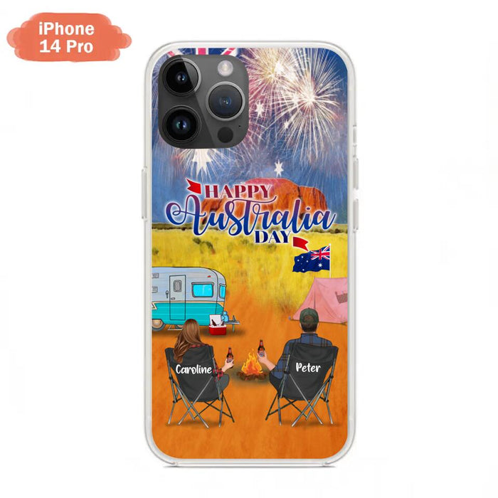 Custom Personalized Camping Happy Australia Day Phone Case - Couple/ Parents With Upto 2 Kids And 2 Pets - Gift Idea For Camping Lover - Case For iPhone And Samsung