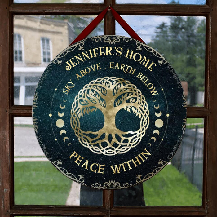 Custom Personalized Halloween Wooden Sign - Best Gift Idea For Halloween - Sky Above, Earth Below, Peace Within