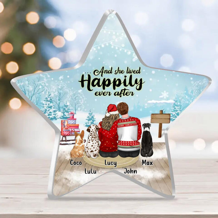 Personalized Christmas Star Acrylic Plaque - Gift Idea For Couple/Dog Owner/Christmas with up to 3 Dogs - And She Lived Happily Ever After