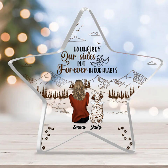 Personalized Christmas Pet Star Acrylic Plaque - Memorial Gift Idea For Dog/Cat Owner With Up To 4 Pets - No Longer By Our Sides But Forever In Our Hearts
