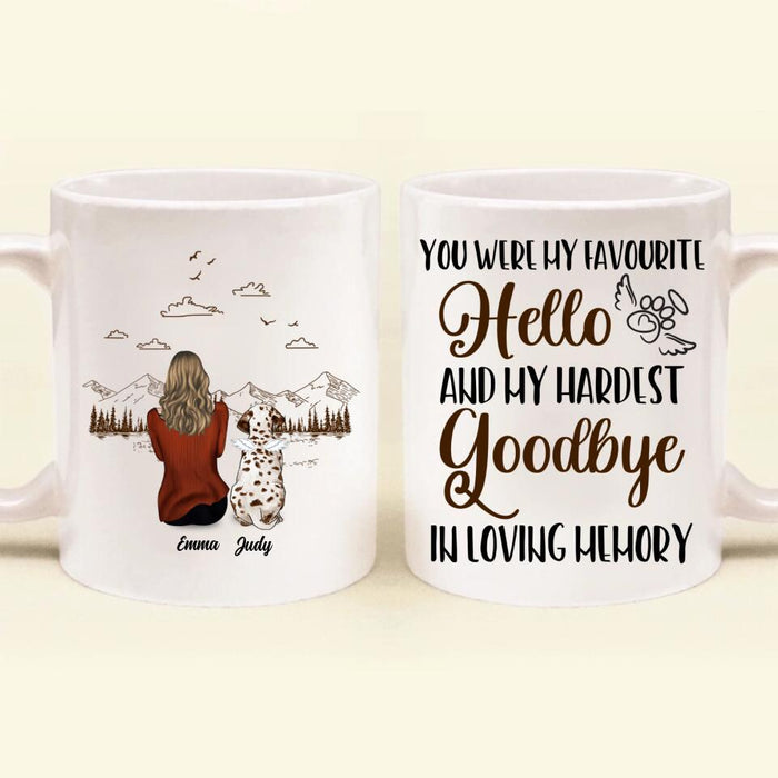 Custom Personalized Memorial Dog/Cat Mom Mug - Upto 4 Pets - Memorial Gift For Pet Lover - You Were My Favourite Hello & Hardest Goodbye