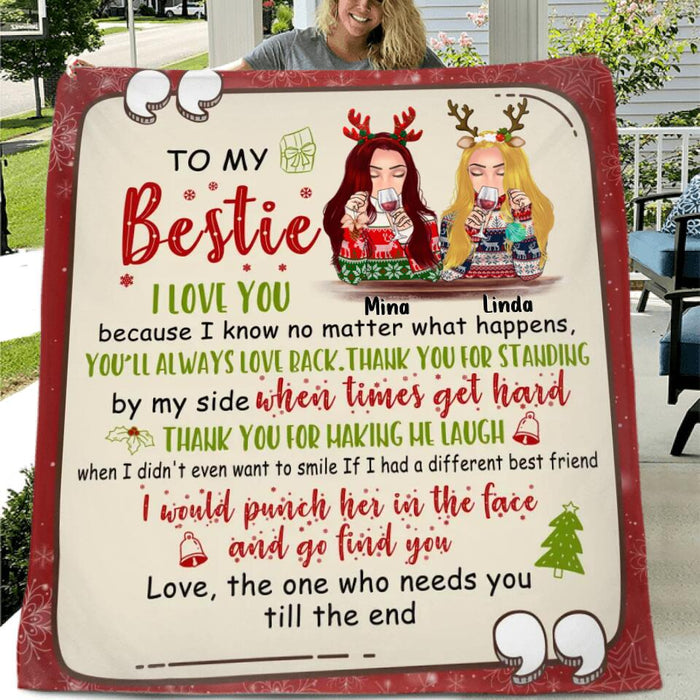 Custom Personalized Fleece Throw Blanket/ Quilt Blanket - Christmas Gift For Besties, Sisters - To My Bestie I Love You