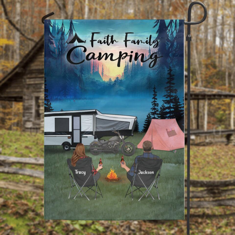 Personalized Camping Flag - Full Option ( 4 Kids - 2 Pets) - Best Gift Idea For Camping Lovers - Faith Family Camping