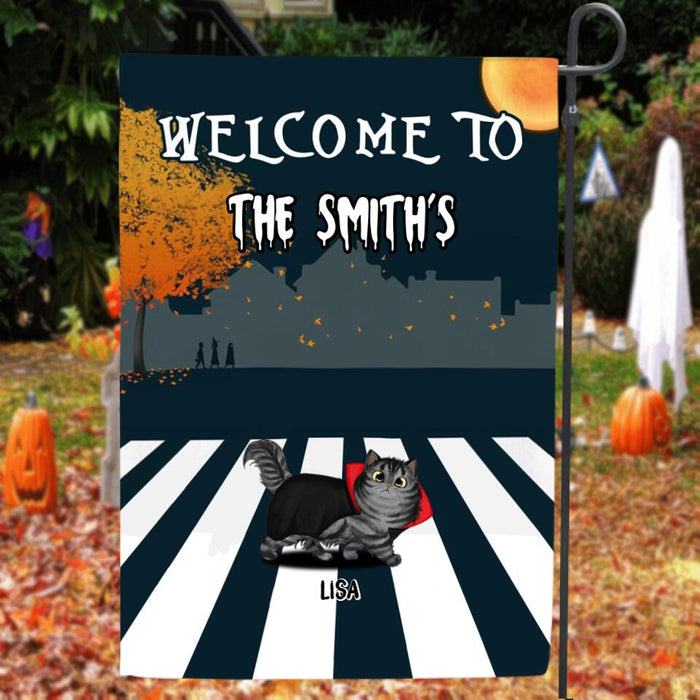 Personalized Halloween Cat Flag Sign - Up to 6 Cats - Halloween Gift For Cat Lover - Welcome To The Smith's - IX99LO