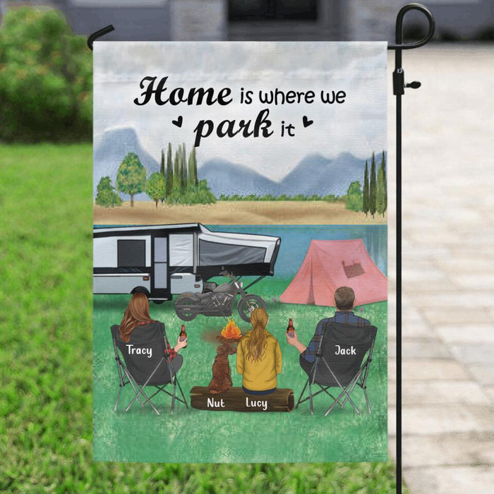 Personalized Camping Garden Flag - Parents with Kid and up to 5 Pets - Gift For Camping Lovers, Father's Day from Wife to Husband
