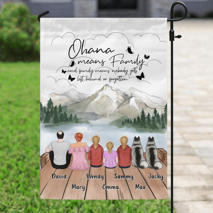 Custom Personalized Family Flag Sign - Upto 4 Pets -Gift Idea for Father's Day/Mother's Day/Family - Ohana Means Family And Family Means Nobody Gets Left Behind Or Forgotten