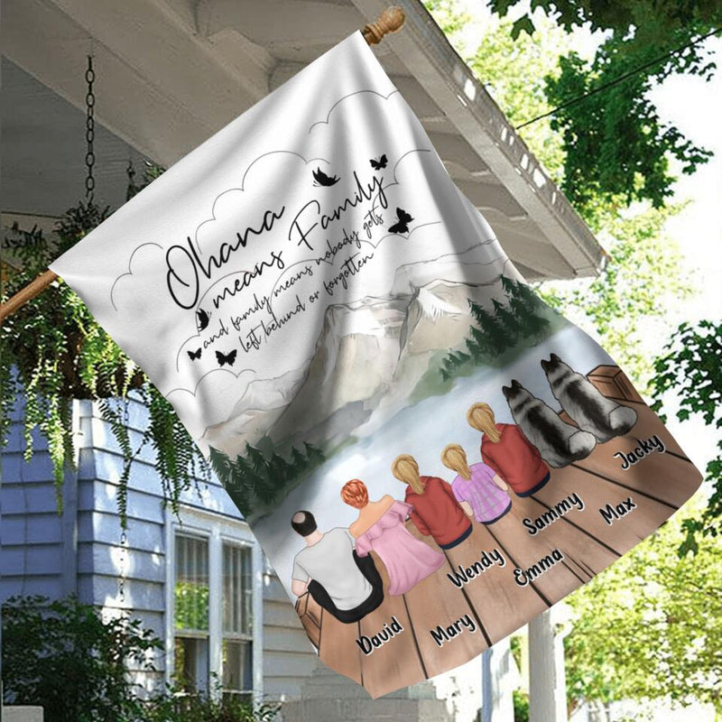 Personalized Family Flag Sign - Up to 4 Pets -Gift Idea for Father's Day/Mother's Day/Family - Ohana Means Family And Family Means Nobody Gets Left Behind Or Forgotten