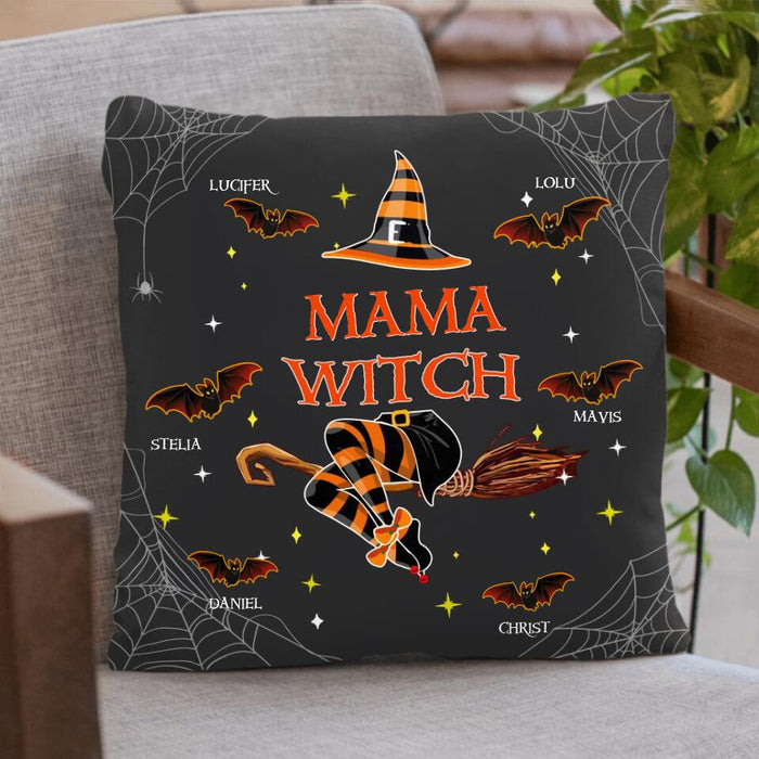 Custom Personalized Halloween Bat Pillow Cover - Up to 6 Bats - Halloween Gift for Mother/Grandmother - Mama Witch