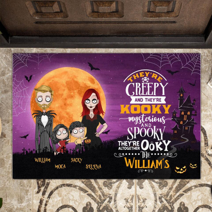 Custom Personalized Creepy Family Doormat - Couple With Upto 2 Kids - Halloween/Welcome Gift Idea For Family - They're Creepy They're Kooky Mysterious And Spooky They're Altogether Ooky