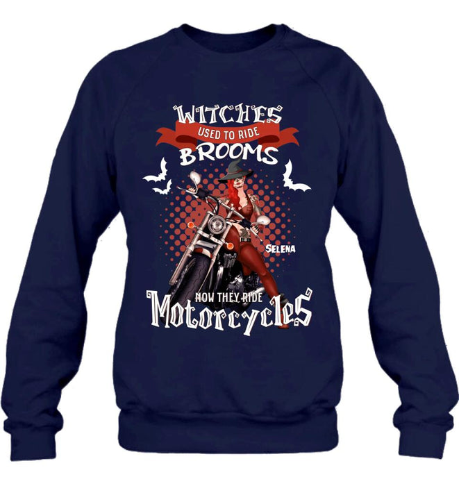 Custom Personalized Biker Shirt/ Hoodie - Gift Idea For Halloween - Witches Used To Ride Brooms Now They Ride Motocycles