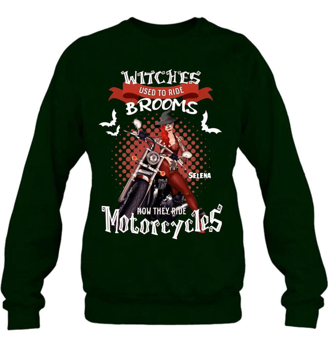 Custom Personalized Biker Shirt/ Hoodie - Gift Idea For Halloween - Witches Used To Ride Brooms Now They Ride Motocycles