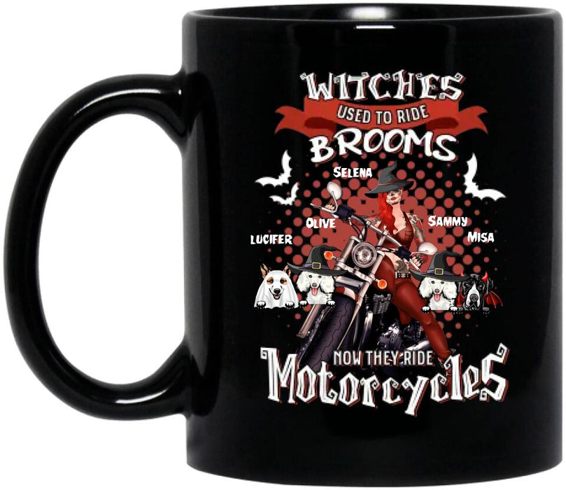 Custom Personalized Biker Mug - Gift Idea For Halloween - Witches Used To Ride Brooms Now They Ride Motocycles
