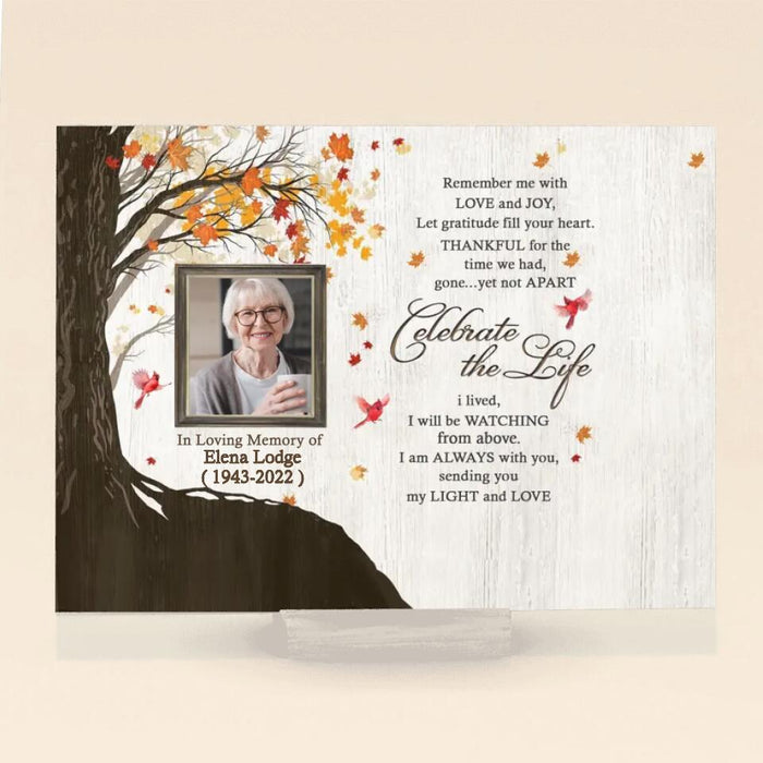 Personalized Memorial Horizontal Acrylic Plaque - Upload Mom Photo - Remember Me With Love and Joy, Let Gratitude Fill Your Heart