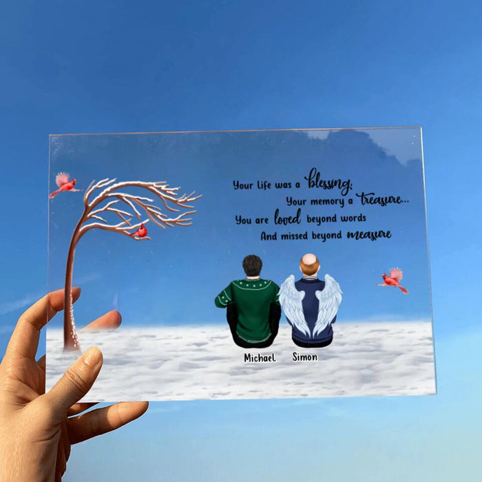 Personalized Memorial Family Acrylic Plaque - Christmas Memorial Gift For Family Member - Up to 4 People - Your Life Was A Blessing