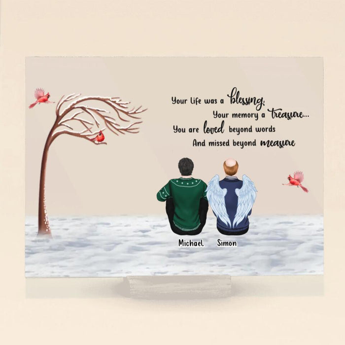 Personalized Memorial Family Acrylic Plaque - Christmas Memorial Gift For Family Member - Up to 4 People - Your Life Was A Blessing