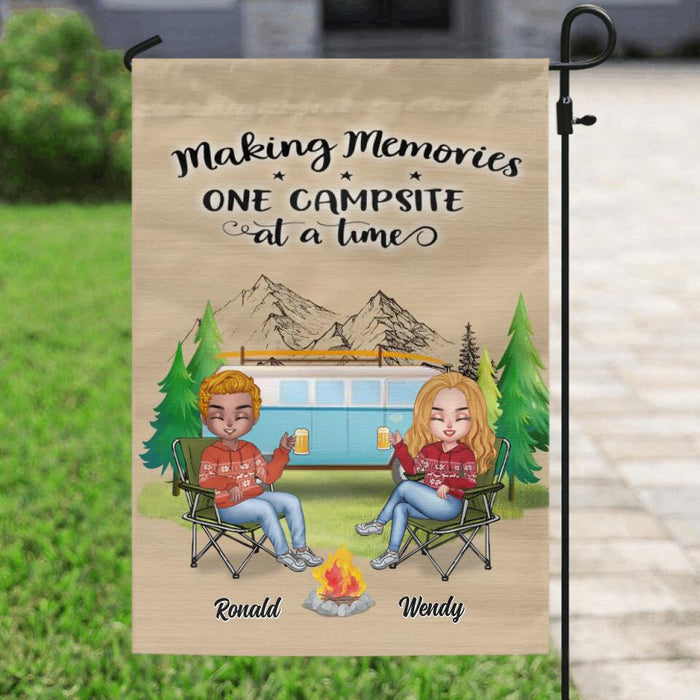Custom Personalized Christmas Camping Flag - Upto 7 People - Christmas Gift For Family/ Couple/ Camping Lovers - Making Memories One Campsite At A Time